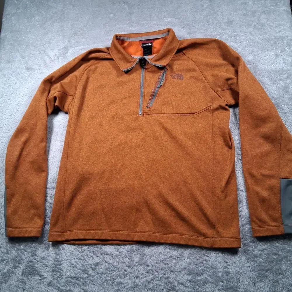 North Face Pullover Mens Large Orange Fleece Quarter Zip Hiking Chest Pocket